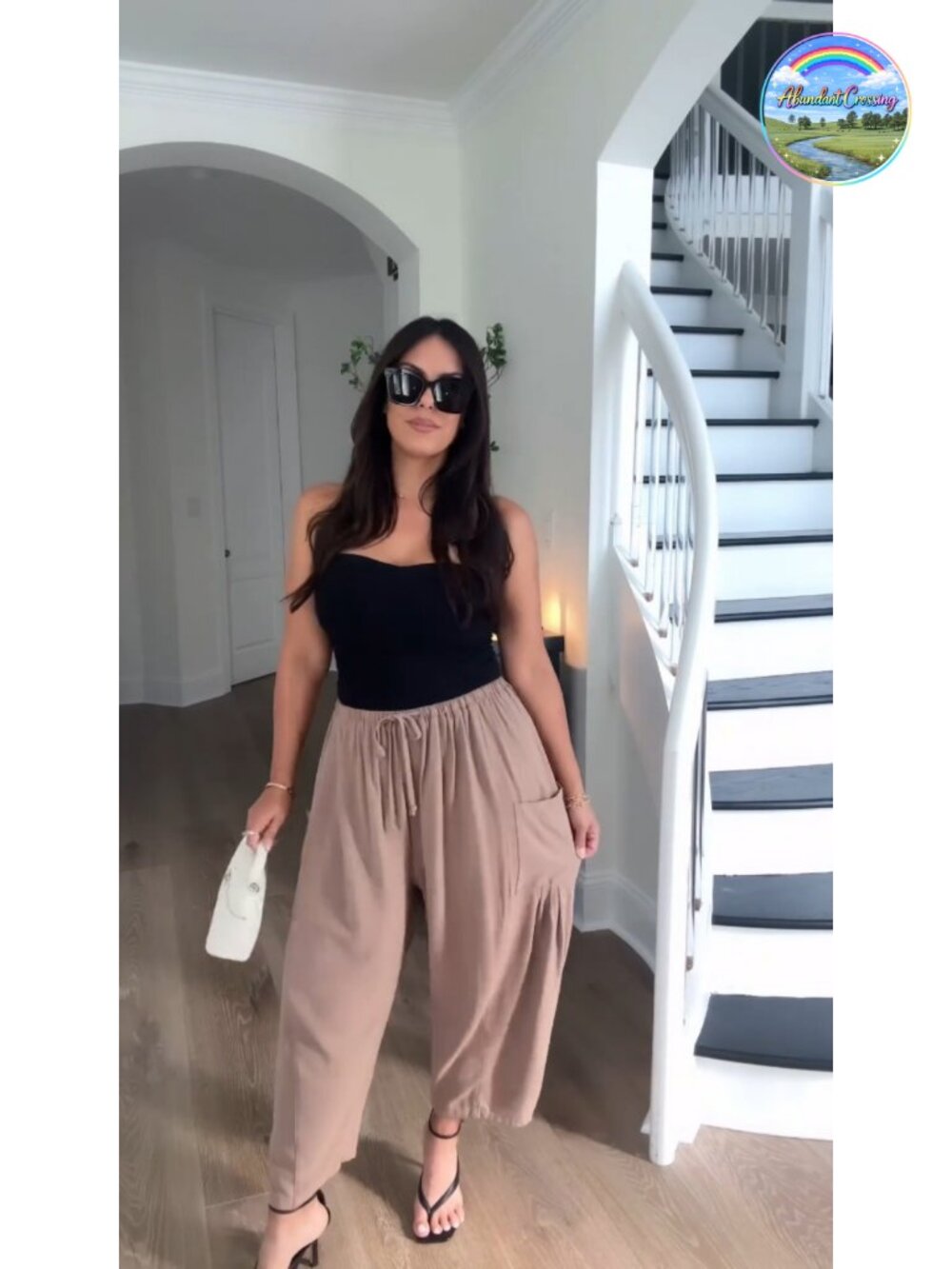 Linen Wide Leg Palazzo Pants with Pockets Drawstring Loose Fit Casual Summer - Picture 4 of 6